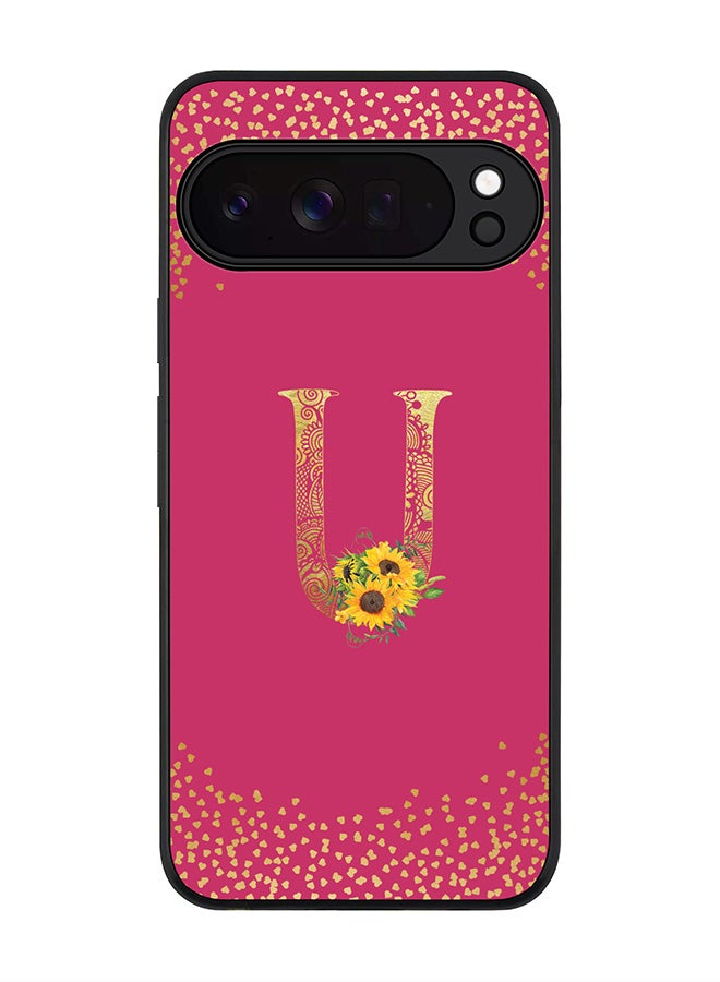 For Google Pixel 10 Pro XL Case,Slim fit Camera Protection, Shockproof Thin Phone cover  - Custom Floral Monogram - U ( Deep Pink )